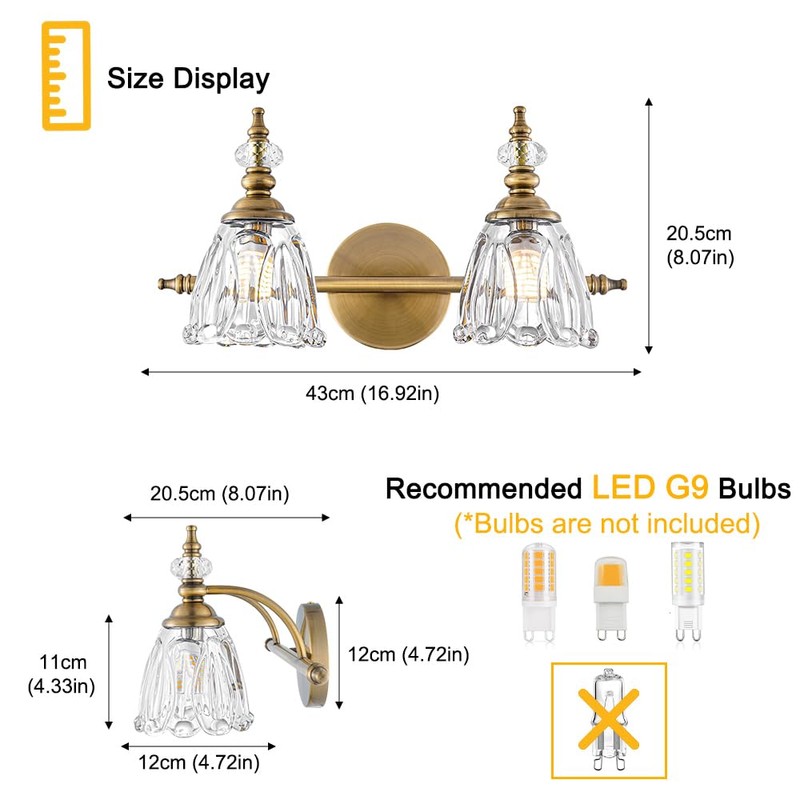 Ditoon Brass Vanity Light, Farmhouse Brushed Gold Bathroom Light Fixtures,