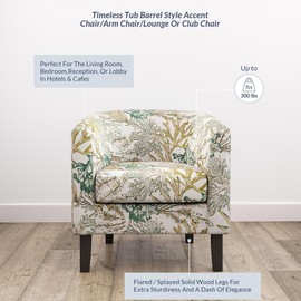 BELLEZE Living Room Chair, Linen Round Accent Barrel Chair, Club Tub Sofa Chair for Bedroom, Corner Chair with Flared Legs and Cozy Soft Padding - Highland (Green Coral)