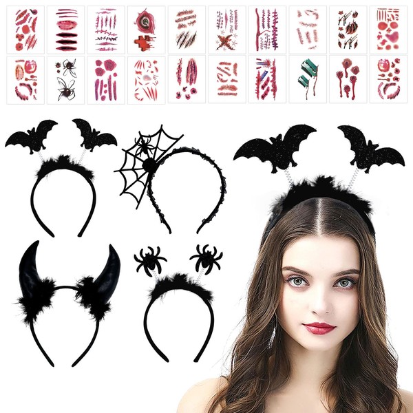 TZQFROCE Bat Headband Hair Band 4 Pieces Halloween Bat Spider