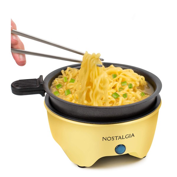 Nostalgia MyMini Personal Electric Skillet & Rapid Noodle Maker, Perfect For Healthy Keto & Low-Carb Diets, Yellow