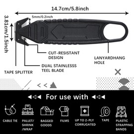 Therwen 50 Pcs Safety Box Cutter Knife of Stainless Steel Concealed Blade Package Opener with Tape Splitter for Carton Cardboard Wrap Letter Work Bag Straps Film Utility Tool, Black