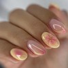 KQueenest Floral French Tip Press on Nails Short Oval, Yellow