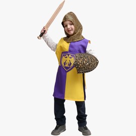 Zebra & Friends Knight Edward Costume - Size 152 - Fancy Dress Set - Knight Armor - Medieval Clothing - Carnival Costume Children - Children's Costume Knight - Medieval Knight Costume - Purple/Yellow