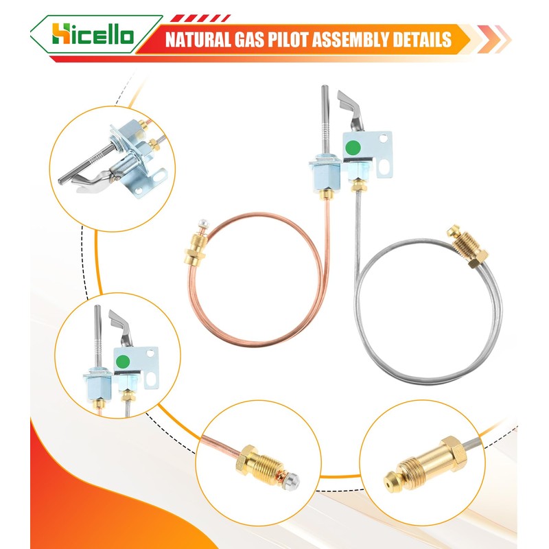 Hicello Natural Gas Pilot Burner Assembley Replacement for Real Fyre