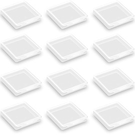 12 empty square mini clear plastic cases with cover for storing small items and other process items (4.7 x 4.7 x 0.8 cm)