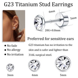 Morfetto Titanium Earrings for Men and Women G23 Titanium Stud Earrings Hypoallergenic 3-5 mm Zirconia Cartilage Earrings 20G Flat Back Earrings, Titanium