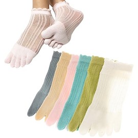 Sweet Baku Women's 5 Toe Socks, Thin, Mesh, Cotton, Ankle Length, Set of 6 Colors, Summer