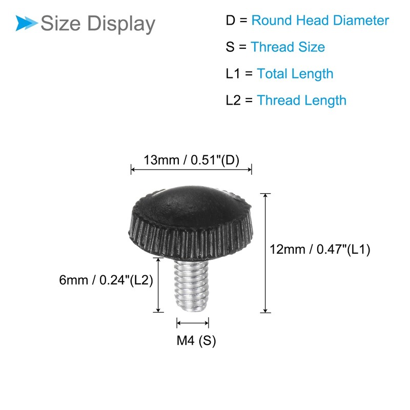 CoCud Thumb Screw Knurled Knobs, M4 x 6mm Male Thread,