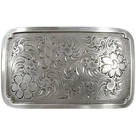 H8134 Western Floral Engraved Sterling Replacement Belt Buckle Fits 1-1/2"(38mm) Belt (Antique Silver)