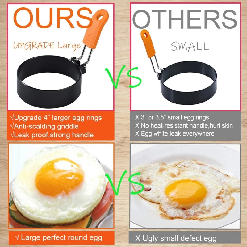 WOWITIS Upgrade 4" Large Egg Rings Set for Griddle,4 Packs