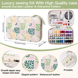 Sewing Kit with Leaf Case, Complete Threads and Needles Set, Basic Sewing Accessories 24Pcs Thread Spool for Adults, DIY, Home, Travel & Emergency – Compact and Portable