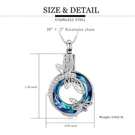 Yinplsmemory Circle of Life Cremation Jewelry Dragonfly Urn Necklaces for Ashes for Women Memorial Ashes Keepsake Necklace Urn for Human Pet