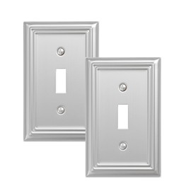OKAWYC Single Toggle Light Switch Cover Adler Metal Wall Plate, 2-Pack Brushed Nickel 1 Gang, Light Switch Cover Decorative Wallplate, Durable