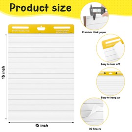 ReliThick 2 Pcs Pads Lined Sticky Easel Pad, 15 x 18 Inch, White, 30 Sheets/Pad, Flip Chart Paper Large Chart Paper Sticky for Wall, Self Stick Easel Pads for Office School Classroom
