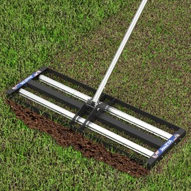 Updated Lawn Leveling Rake with Aluminum Rollers, Stainless Steel 17"x10" Levelawn Tool , Heavy-Duty Lawn Leveler with 70" Extended Handle, Yard Leveling Rake Suit for Garden, Golf Lawn, Farm