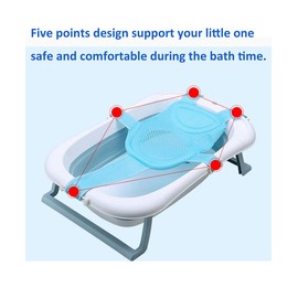 Breathable Mesh Newborn Baby Bath Mat Foam Baby Tub Pillow Adjustable Non-Slip Bath Seat Pad Cushion for Bathtub for 0-18 Months (Style 2-Blue(mesh))