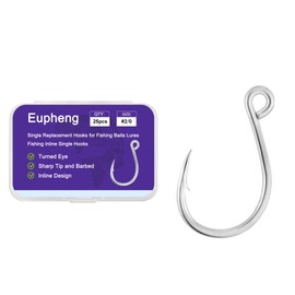 Eupheng Inline Single Replacement Hooks for Lures, Baits and Plugs, High Carbon Steel – Ideal for Saltwater and Freshwater Fishing in Various Sizes 6-3/0 (25pcs, 2/0)
