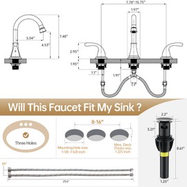 Bathroom Sink Faucet FRANSITON Centerset 8 Inch 2 Handle Bathroom Sink Faucet Lead-Free with Pop-up Drain Stopper and Supply Hoses (Brushed Nickel, 8 Inch)