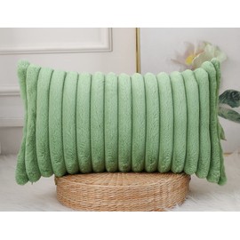 PANOD Faux Fur Decorative Lumbar Throw Pillow Covers 12 x 26,Long Boho Lumbar Pillow Covers Pillow Case Cushion Case for Bed Sofa Farmhouse Livingroom,Sage Green