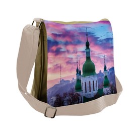 Lunarable Scenery Art Messenger Bag, Kiev Ukraine at Sunset, Unisex Cross-body