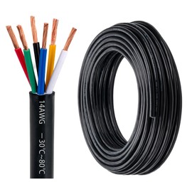 14 Gauge 6 Conductor Electrical Wire 14 AWG 6 Wire Oxygen-Free Copper PVC Stranded 50FT 14/6 Wire for LED Lighting Outdoor Low Voltage Extension Cable Automotive Etc (14AWG-6C, 50FT)