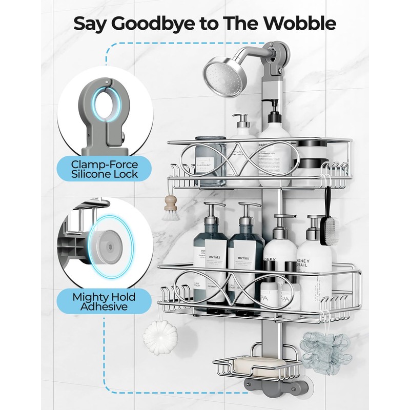 ODesign 2 Tier Stainless Steel Anodized Aluminum,Height-Adjustable Rustproof Shower Caddy