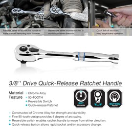 DURATECH 3/8-Inch Drive Ratchet, 90-Tooth Quick-release Ratchet Wrench, Reversible, Chrome Alloy Made, Full Polished, Stocking Stuffers for Men Women Gifts for Men Gifts for Women Gifts for Dad