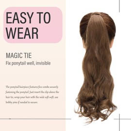 Dcbaboo Ponytail Hairpiece Braid Extensions Wavy Long 50 cm Wrapped Ponytail Extension Hair Extension Braid Clip in Synthetic Curly Ponytail Extension Synthetic Hair Wavy Golden Brown