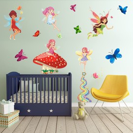 AnFigure Fairies Wall Decals for Girls Bedroom Fairytale Princess Fairy Wall Stickers Baby Girls Kids Room Wall Decals Nursery Bedroom Wall Stickers 3D DIY Butterfly Garden Wings Cute Theme Wall Decor