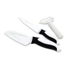 Jean-Patrique Stainless Steel Non-Stick Prep | Chef’s Essential Kitchen Coloured Knives - Black & White - Set of 3 Piece