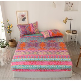Damier Bohemian Fitted Sheet, 90 x 200 cm, Indian Mandala Pattern Fitted Sheet, Soft Microfibre Box Spring Bed Sheet Suitable for Mattresses of 30 cm