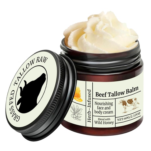 Grass-Fed Beef Tallow Face Cream, Beef Tallow Skincare with Raw