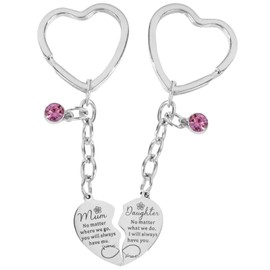 Auliuse Mothers Day Gift for Mum 2 Pcs Mother Daughter Heart Matching Keyring Keychain Set Gifts,Keyring Gift