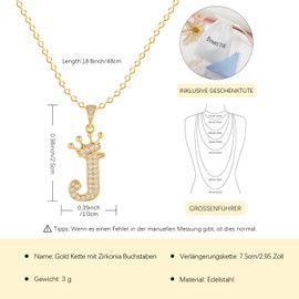 Symretie Women's 14K Gold Plated Chain with Letters Necklace with Crown Initials Golden 316L Stainless Steel Cubic Zirconia Letter Chain, Stainless Steel