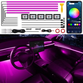 Acrylic Interior Car LED Strip Light with Wireless APP, 14 in 1 with 175 inches 593 LEDs Neon LED Strip Light, RGB Colors Dynamic Music Sync Car Ambient Lighting Kits