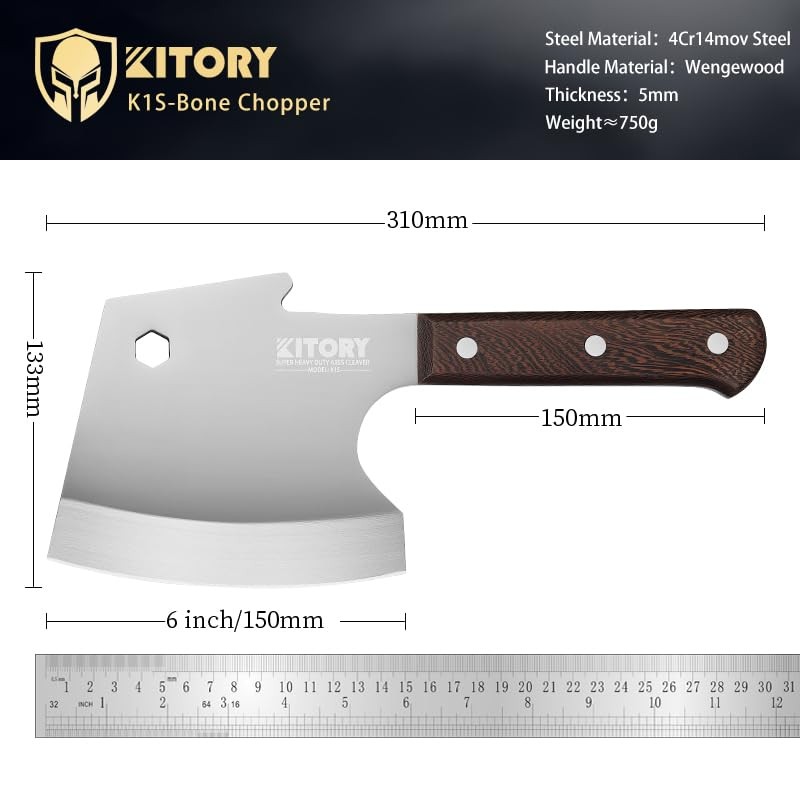 Kitory Meat Cleaver, Heavy Duty Bone Chopper Cleaver Knife, Full