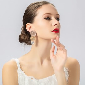 BELLEXIXI Round Hoop Geometric Statement Big Large Matte Metal Not Pierced Clip On Dangle Earrings for Women, Zinc, No Gemstone