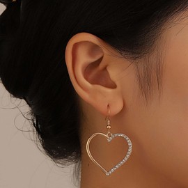 YienDoo Boho Crystal Butterfly Heart Key Dangle Drop Earrings Gold Crystal Heart Hoop Drop Earrings Rhinestone Butterfly Drop Earrings Crystal Love Key Dangle Earrings Jewelry for Women