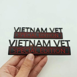 2Pc Vietnam Vet Special Edition Emblem 3D Metal Badge Veteran Stickers Letters Fit for Universal Vehicle, Car, Truck, SUV (Black Red)