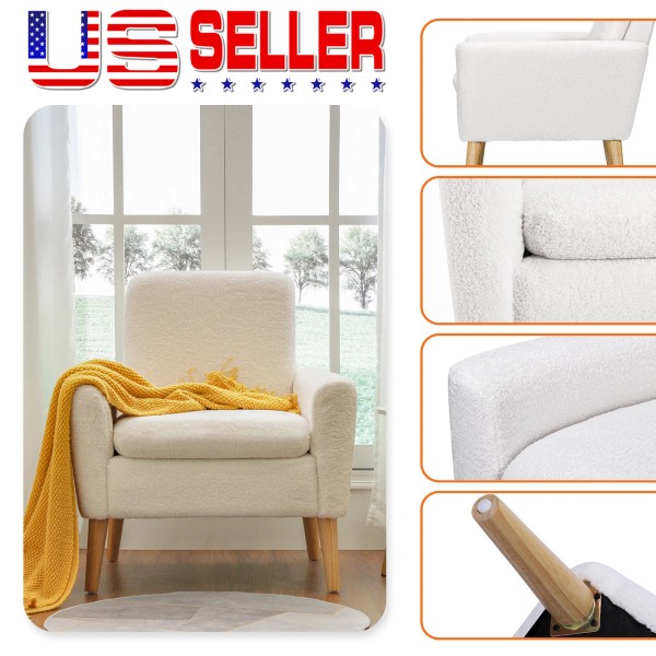 Unbranded Sherpa Accent Chair White Teddy Fabric Upholstable Comfy Arm
