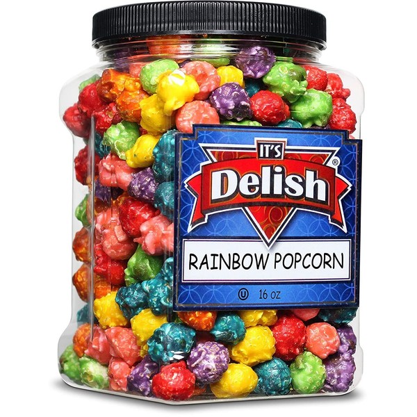 Gourmet Rainbow Colored Popcorn by It's Delish, 16 Oz Jumbo Container