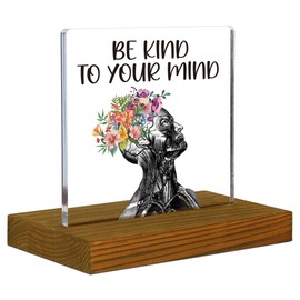 Be Kind To Your Mind Sign, Self Love Art, Self Care Awareness, Mental Health Sign, Mental Health Plaque, Self Care Plaque, Love Yourself Plaque, Acrylic Desk Decor Sign with Wood Stand - FSA066