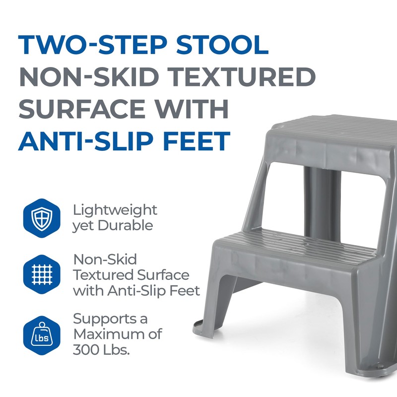 Gracious Living 2-Step Stool, Portable Plastic Stepping Stool for Dorm,