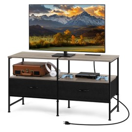 OYEAL TV Stand for 50 Inch TV Grey Entertainment Center with Outlets TV Dresser with Drawers Media Console Table with Storage TV Table for Living Room, Bedroom, Grey
