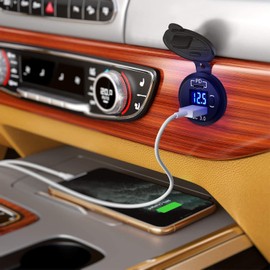 Nilight Quick Charge Socket PD Type C and QC 3.0 USB Fast Charge 12V 24V Car Outlet Voltmeter ON OFF Switch Fused Wire Kit Dual USB Charger Socket Power for Cars Trucks Vans RVs