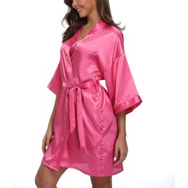 Women's Satin Kimono Robes Bridesmaid Wedding Robes Silky Bathrobes Loungewear, Rose