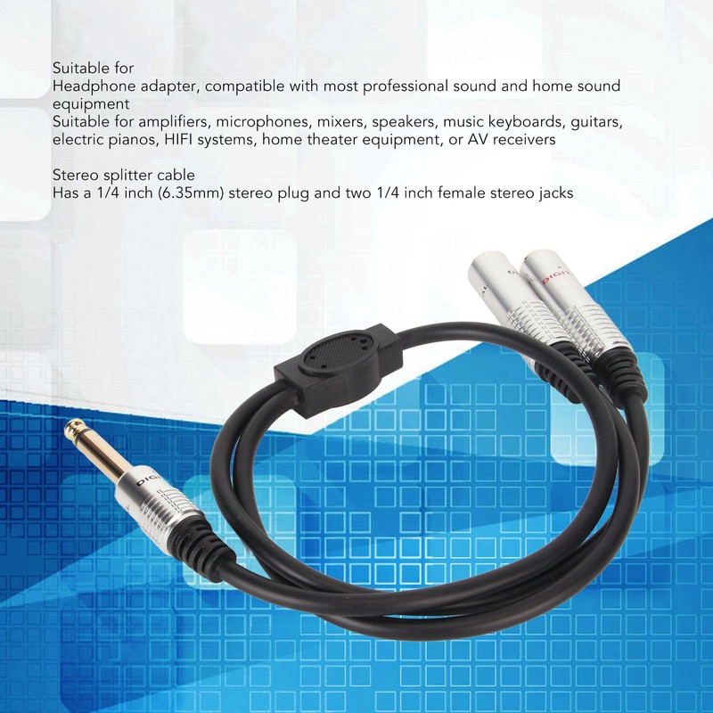 1/4 Inch Stereo Splitter Y Cable Aluminum Alloy Shell 6.35mm