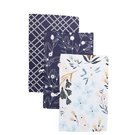 Desert Aqua || Azul marino y blanco paquete de 3 || tela de gofre de microfibra || toallas de cocina || || altamente absorbentes || lazo colgante || paños de cocina | | impresiones de diseño (azul marino)