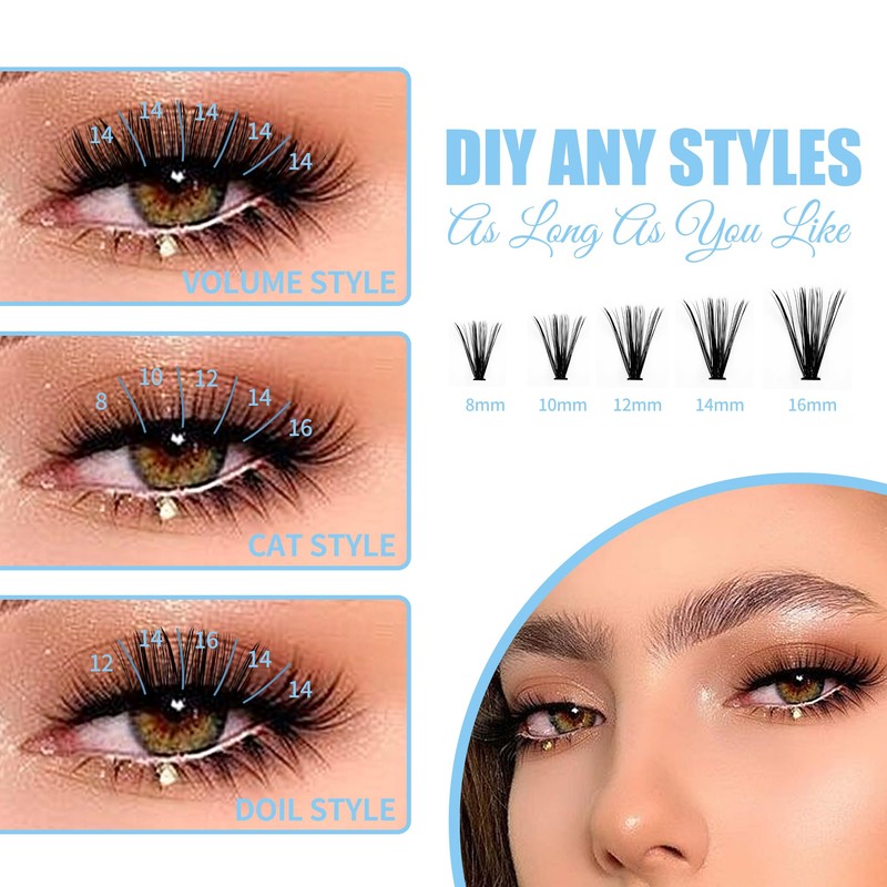 Individual Eyelash Set 240 Pieces C Crul 8-16 mm Clusters