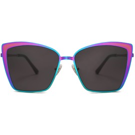 SOJOS Cateye Sunglasses for Women Fashion Mirrored Lens Metal Frame SJ1086 with Rave Frame/Grey Lens